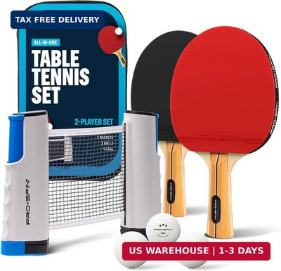 PRO-SPIN Portable Ping Pong Set with Retractable Ping Pong Net for Any Table, Al