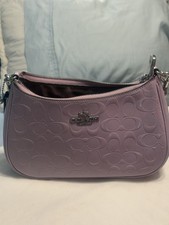 Coach Teri Shoulder Bag Signature Leather Lilac with heart charm