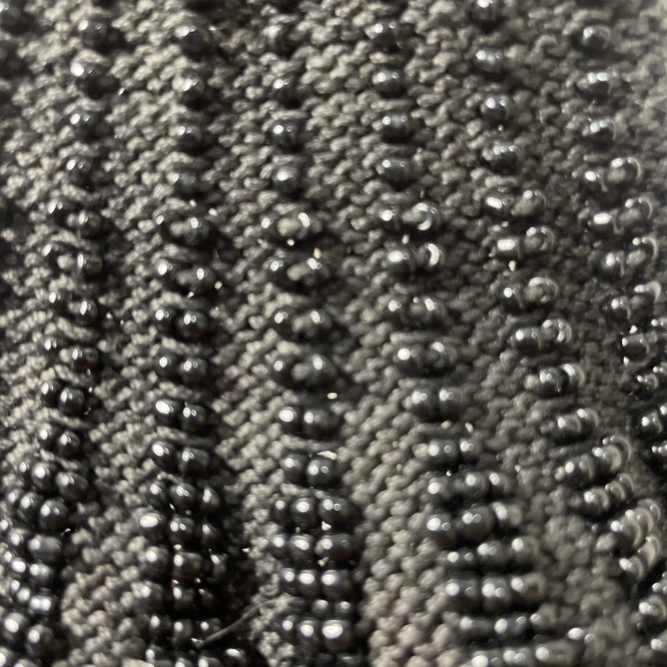 Vintage 1900s Beaded Black Knit Swag Beaded Purse Metal Drawstring - Image 4 of 4