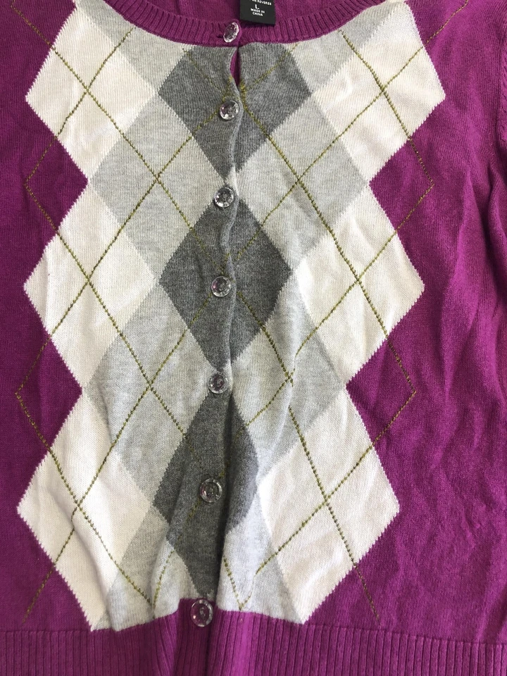 Женский свитер New York & Company большой фиолетовый кардиган на пуговицах Argyle классический - Изображение 2 из 4