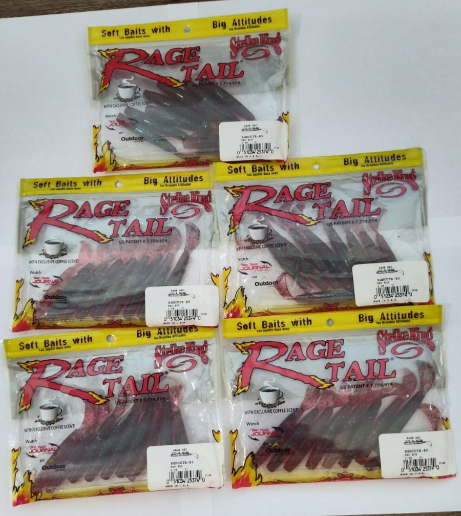 (LOT OF 5) 9 Per Pk STRIKE KING RAGE NED CUT-R WORM 3" RGNCUT-R Red Bug - Image 1