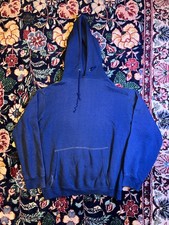 Vintage 1970S Faded Navy Blue Pullover Hoodie Sz Medium 20.5x23 Contrast Stitch  