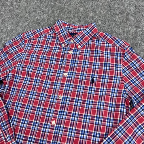 Ralph Lauren Shirt Boys Large 14-16 Red Blue Plaid Long Sleeve Button Down Pony - Picture 4 of 13