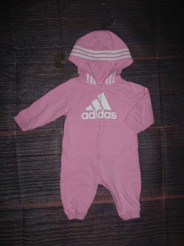 Adidas Baby Girls Pink Long Sleeve Hooded Romper Jumpsuit 9 Months