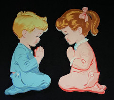 Vintage Dolly Toy Co Praying Boy Girl Pajamas Wall Art Hanging Plaques Decor