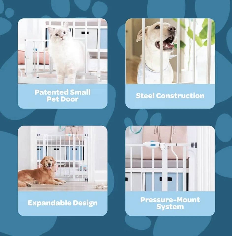 Carlson Extra Wide Metal Pet Gate with Small Door 36.5x30” White Pressure Mount - Image 3 of 4
