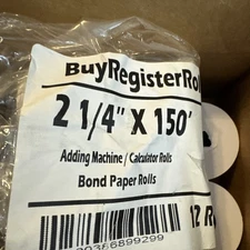(10 ) 2 1/4 x 150 ft White Adding Machine Tape Paper Rolls.