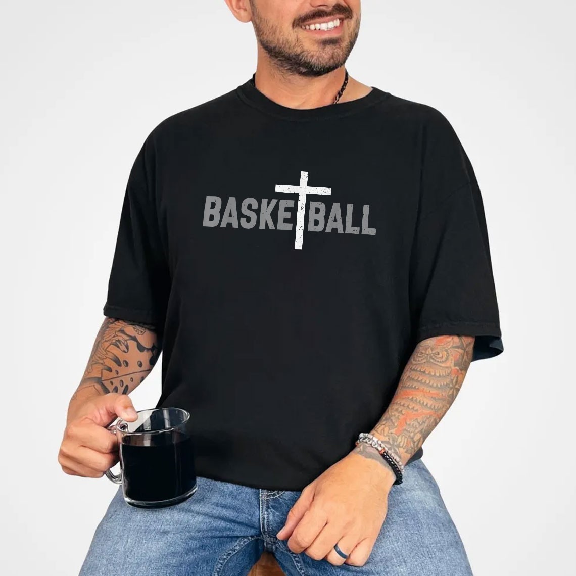 Christian Basketball T-Shirt Cross Faith Sports Graphic Tee for Men Boys
