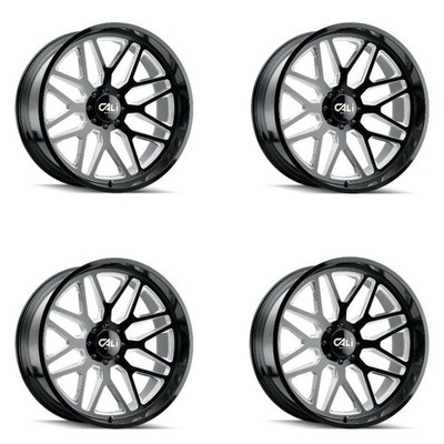 Set 4 28'' Cali Off-Road Invader 28x12 Gloss Black Milled Spokes 6x135 -44mm Rims