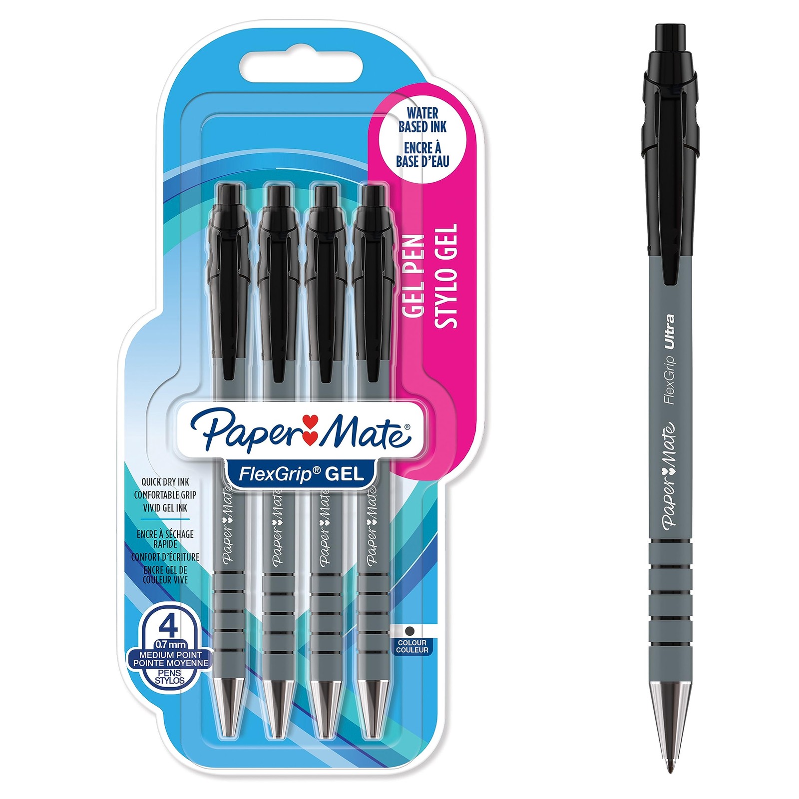 Paper Mate FlexGrip Gel Pens   Medium Point (0.7 mm)   Black Ink   4 Count black