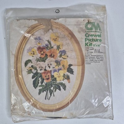 VTG 1976 Columbia Minerva Crewel Picture Kit Pansies #7685 Erica Wilson 