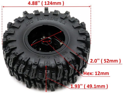 2.2 Mud Slingers Tires 4.88'' / 124mm & 2.2 Beadlock Wheels Black Silver, 2.2... - Picture 2 of 7