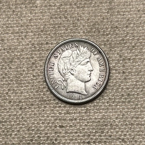 1914 Barber Dime Silver Almost Uncirculated AU Coin ZM