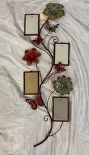 Metal Vine Flower/ Butterfly Mini Picture Frame Wall Hanging Colorful 70’s Used