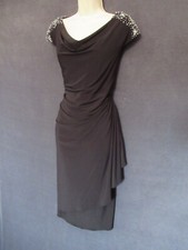 Alex Evenings Black Stretch Sleeveless Silver Bead Cowl Ruched Formal Dress 16W