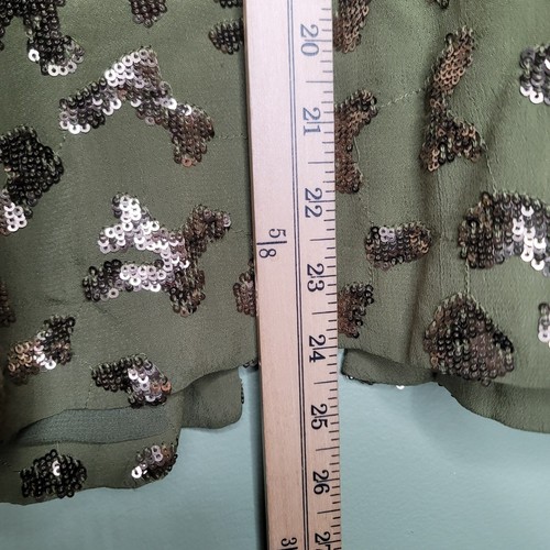Lucky Brand Sequin Jacket XS/S Olive Green Open Front Pockets Lined Fairy Boho - Picture 8 of 8