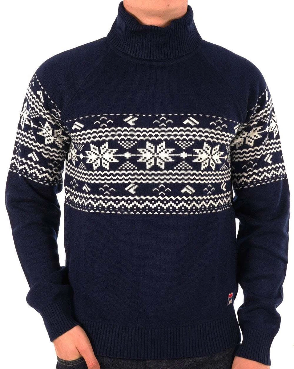 Fila Vintage Men s Watson Roll Neck Knit Navy Jumper Pullover
