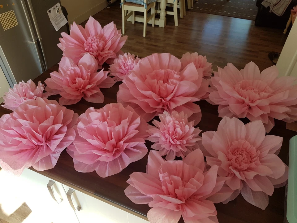 Christening wedding pom pom paper flower wall tissue venue decorations birthday  - Image 4 of 4