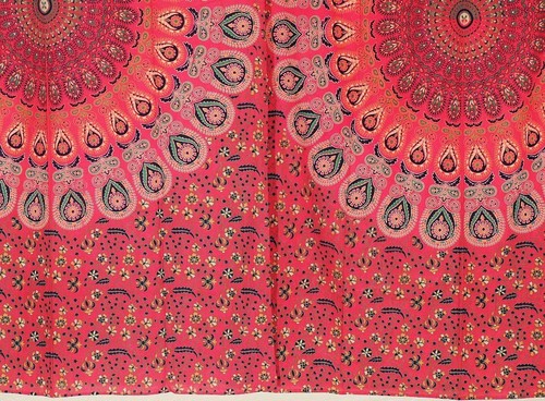 Peacock Window Treatments – Red Cotton Decorative Indian Panels Pair - Picture 4 of 4