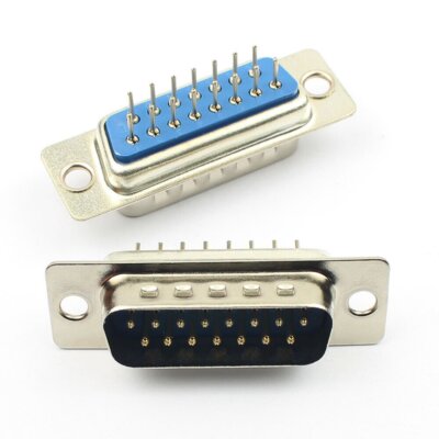 5Pcs D-SUB 15 Round Pin Male Straight Through Hole PCB Connector 2 Row DB15 15P