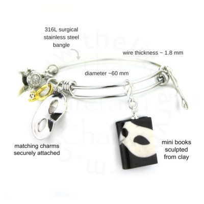 PHANTOM OF THE OPERA Clay Mini Book Stainless Steel Expandable Bangle Bracelet