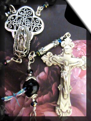 Our Lady of Guadalupe Rosary Black Onyx Gemstones .925 SS Blest