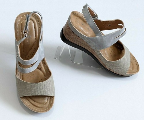 Damensandalen mit Keilabsatz Plateau Sommer hell bequem modisch Größe 61/2 & 7NEU - Bild 4 von 12