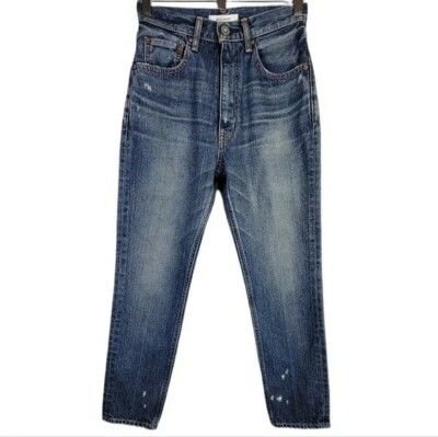 Moussy Vintage High Rise Cropped Tapered Straight Leg Distressed  