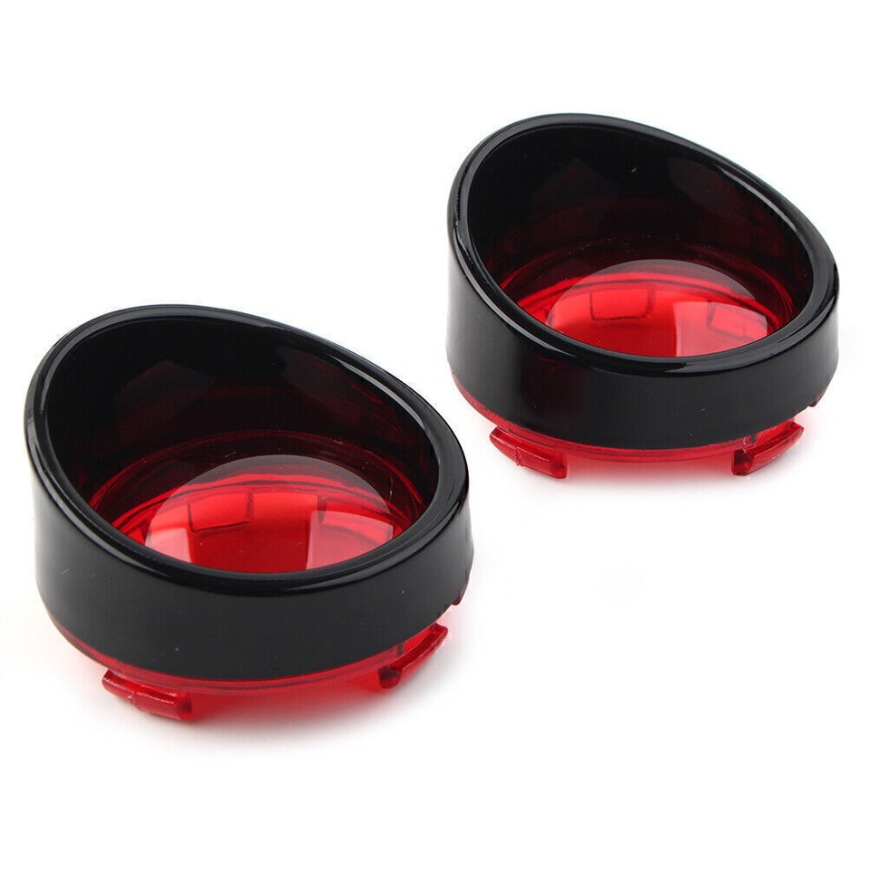 Turn Signal Light Bezels Visor Black Trim Red Lens Cover For Harley