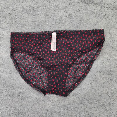 Victoria Secret Panties Womens XL Bikini Black Lace Red Hearts
