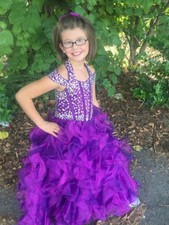 Beautiful glitzy purple long pageant dress cutout back girls size 6/8