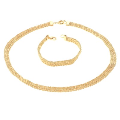 Gold Tone Gold Plated Metal Necklace Bracelet Set MNS560-GLD
