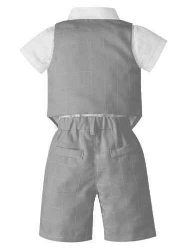 Baby Boys Gentleman Suits Formal Bow Tie Shirt + Shorts + Vest for Wedding Party - Picture 12 of 51