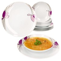 12Tlg Tafelservice Viola Porzellan 6 Personen Speiseteller Suppenteller Blumen