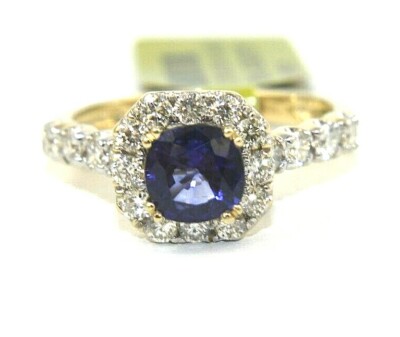 Natural Cushion Blue Sapphire & Diamond Solitaire Ring 14k Yellow Gold 2.00Ct