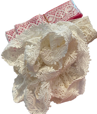 11+ Yards White Lace Cotton Trim Wrights Trim Eyelet Scalloped Victorian