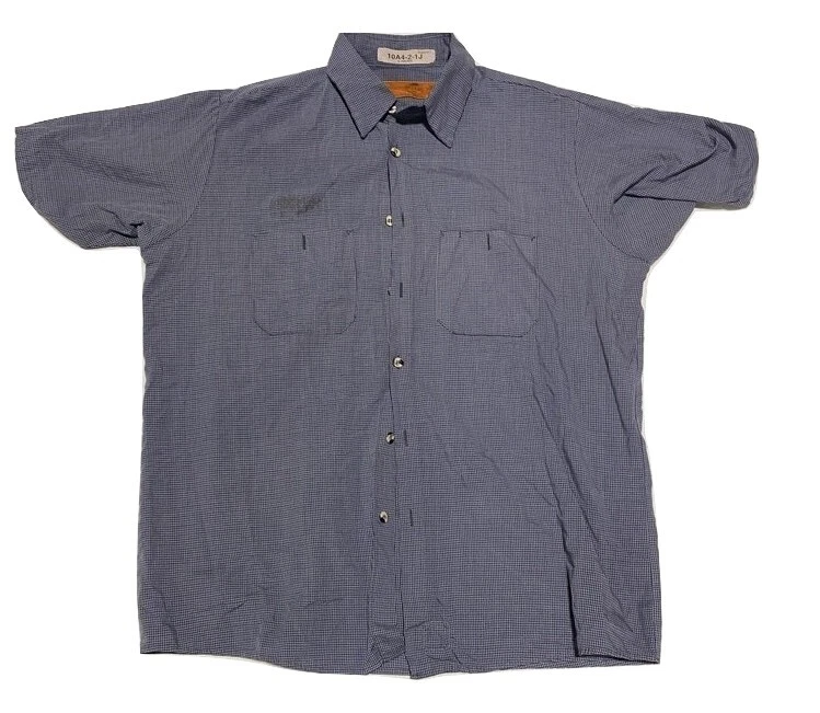 Blue / Charcoal Microcheck Red Kap Work Shirt Uniform Short Long Sleeve Used - Image 2 of 4