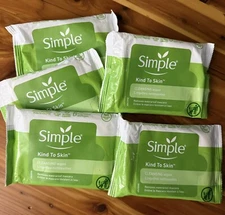 Simple Kind To Skin Cleansing Facial Wipes Makeup Remover ~ 7 wipes X 5 Packs
