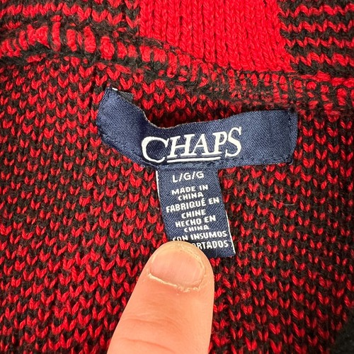 Women's Chaps by Ralph Lauren Red Check Knit Button Up Cardigan Jacket Size L - Picture 3 of 5