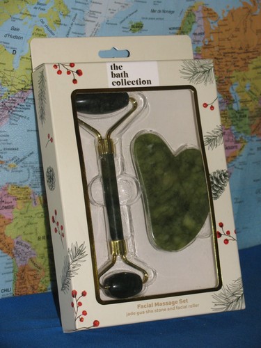 JADE GUA SHA STONE & FACIAL ROLLER THE BATH COLLECTION MASSAGE SET **BRAND NEW** - Picture 8 of 8