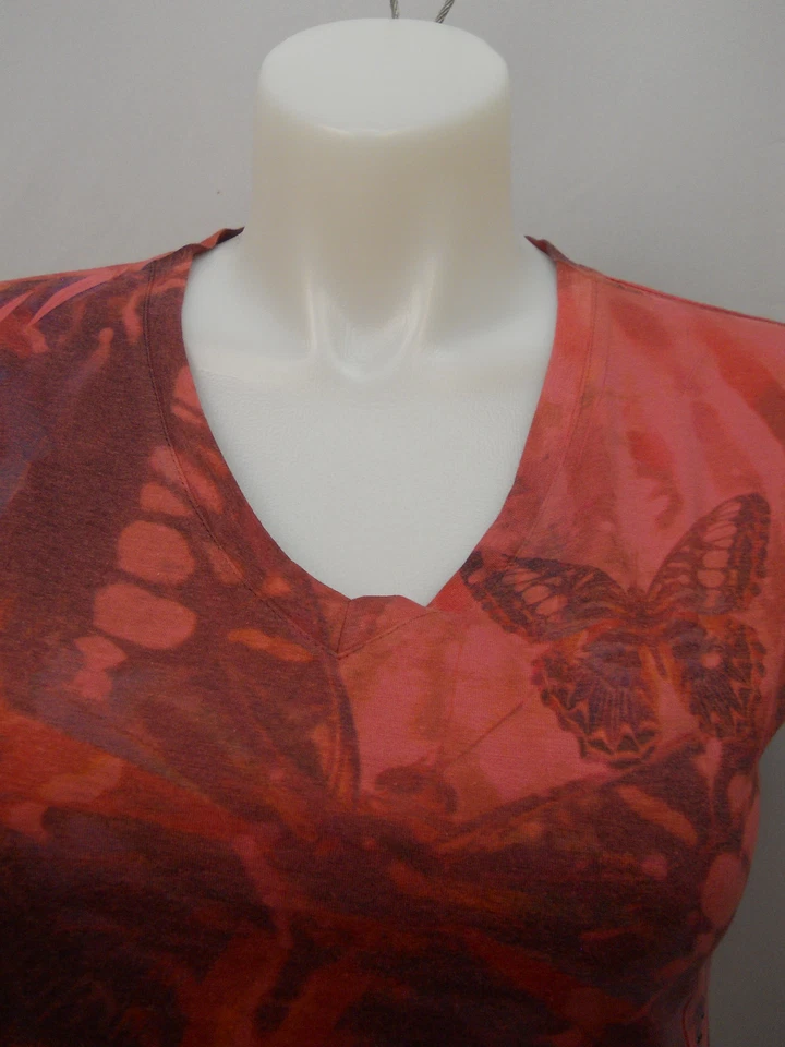Top Takoni Damas Mujeres Cuello en V Manga Corta Rojo Mariposa Tatuaje Estampado Talla 1XL Foto 3 de 4
