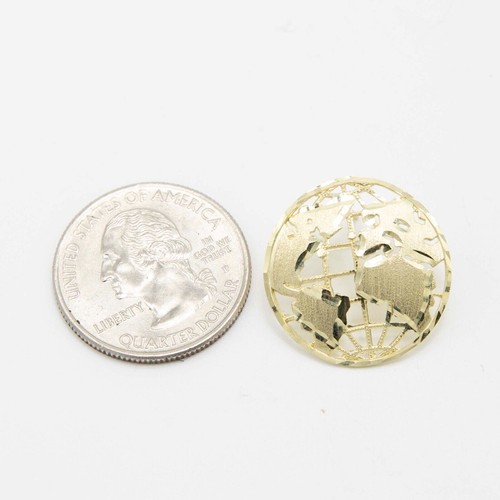 1" Diamond Cut World Stud Earrings Real Solid 10K Yellow Gold - 第 3/7 張圖片