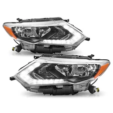 For 2017-2019 Nissan Rogue Halogen Headlights Assembly Headlamps w/LED DRL Pair