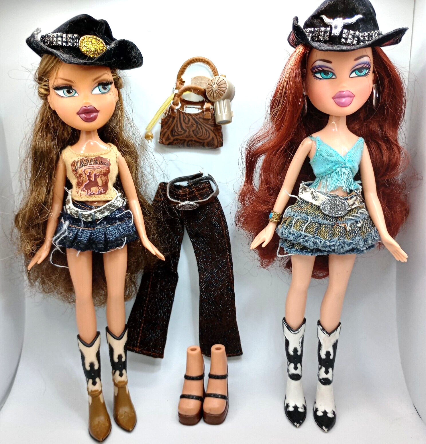 Bratz Wild West Yasmin & Meygan lot Vintage MGA Rooted Eyelashes w Outfits