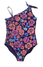 Gap Kids One-Piece Swimsuit One Shoulder Look Navy Bright Floral Girl XXL New