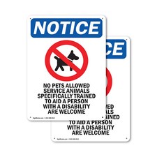  2 Pack No Pets Allowed Service OSHA Notice Sign Decal Metal Plastic
