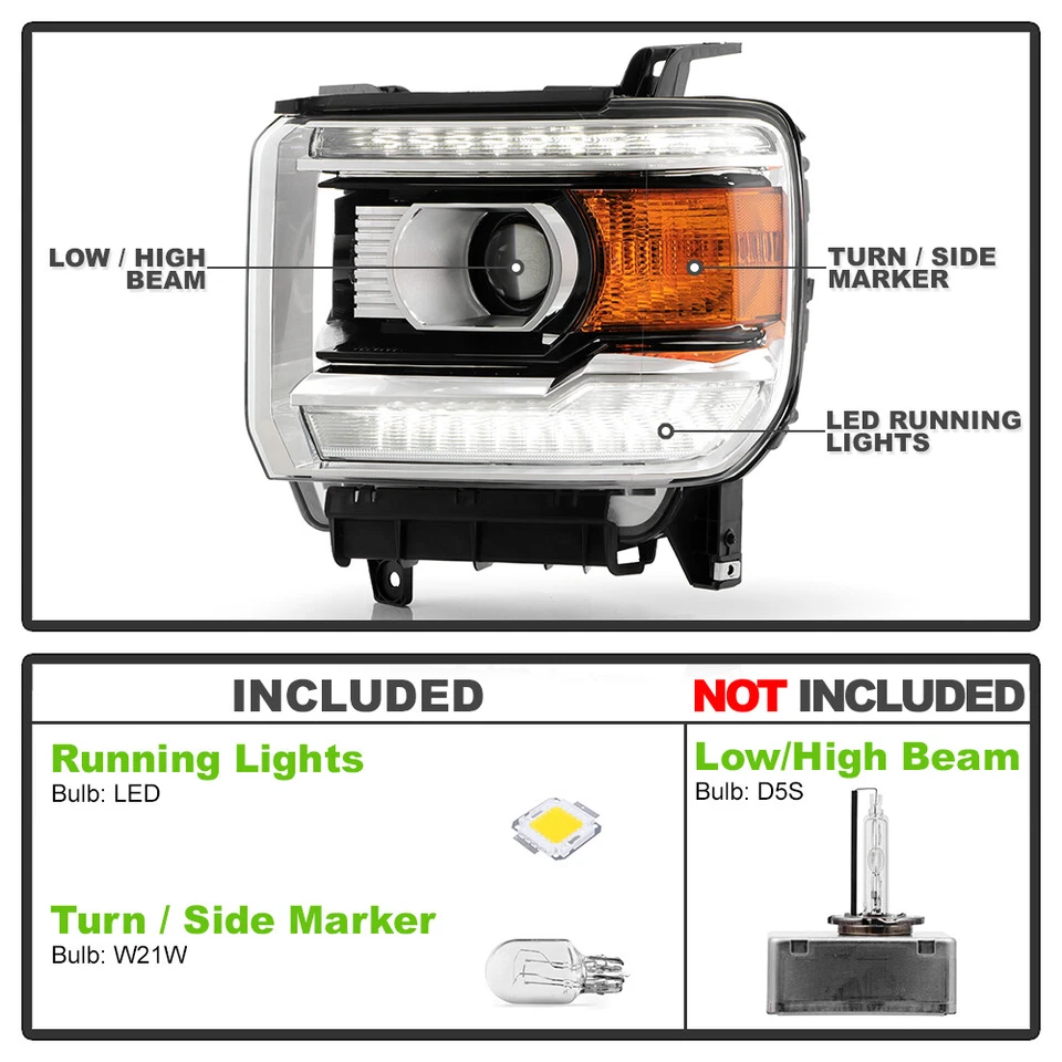 For 2016-2019 GMC Sierra 2500HD 3500HD HID/Xenon w/ LED DRL Projector Headlights - Image 4 of 4