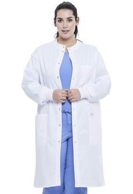 Dickies Men & Women Scrubs Lab Coat 43'' Snap Front Plus Size GD360, 3XL, White
