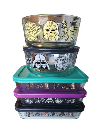 Pyrex Star Wars 5 Piece Glass Food Storage Set Bowls W/ Lids  - Picture 1 of 12
