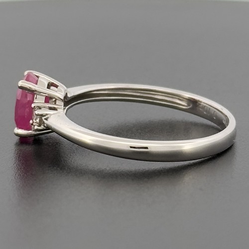 9ct White Gold Ruby & Diamond Three Stone Ring Size O Hallmarked - Picture 5 of 10